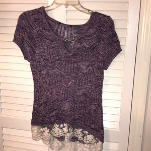 Sweater with knitted and lace bottom